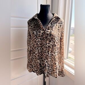 Bella Dahl Anthropologie Leopard Print Collared Button Down Rayon small medium